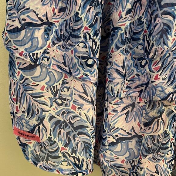 NWT Simply Southern Women's Ruffle Micro Mini Skirt Leaf Print Blue White Medium - Picture 3 of 5